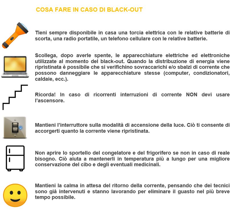 Cosa fare in caso di black-out elettrico?